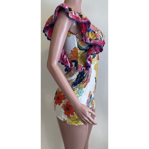 Celia B. Narcisa Mini Dress Womens XS Exaggerated Ruffle Sleeve Floral Print - Picture 4 of 16